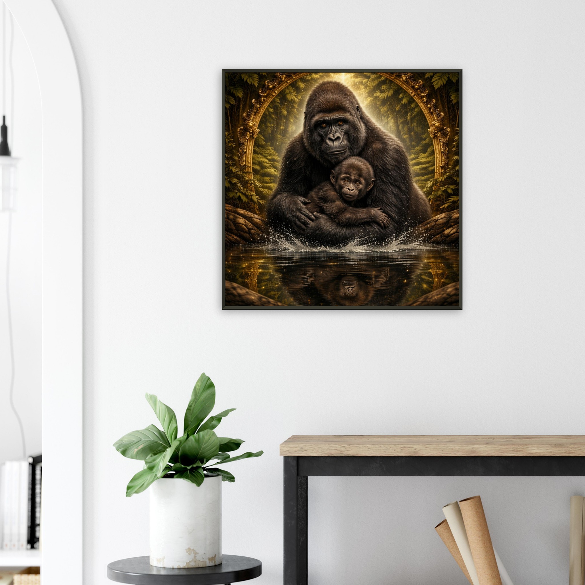 classic semi glossy paper metal framed poster gorilla and baby 15def545-6126-4431-8516-21a3eff9b700
