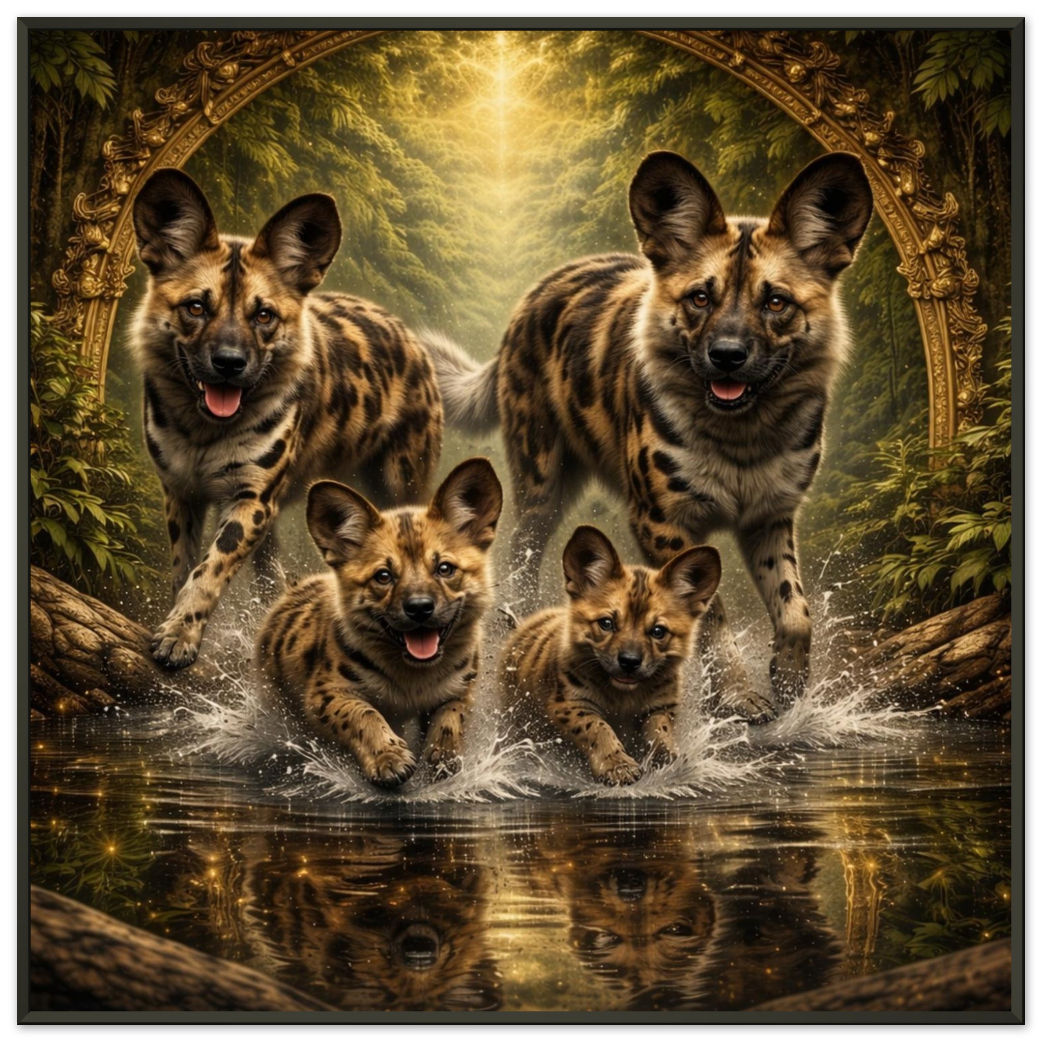 classic semi glossy paper metal framed poster wild dog family 395f5a1e-6249-4942-9a9d-cd3bdb6bf792