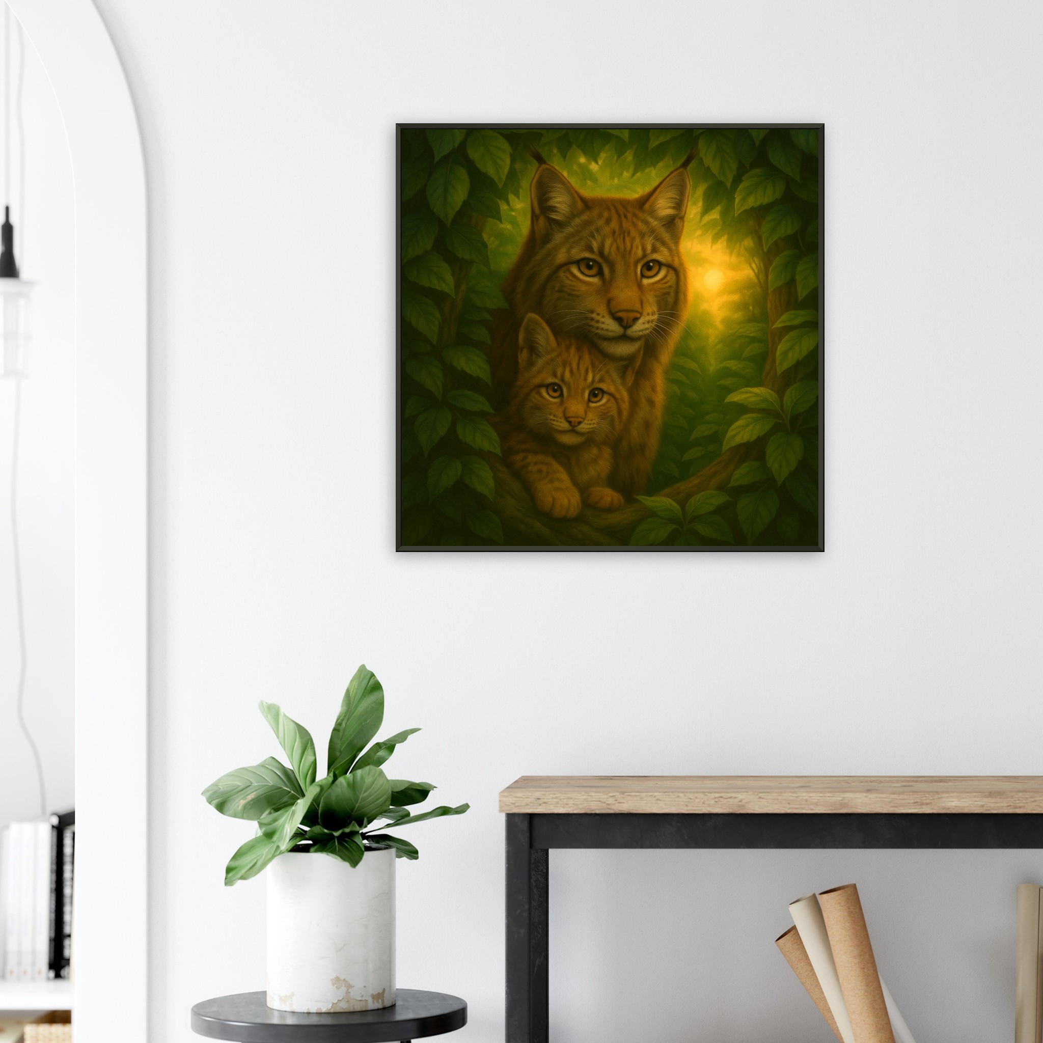classic semi glossy paper metal framed poster eurasian lynx and kitten 78b05b02-689f-4251-be9b-177c8fe4c166