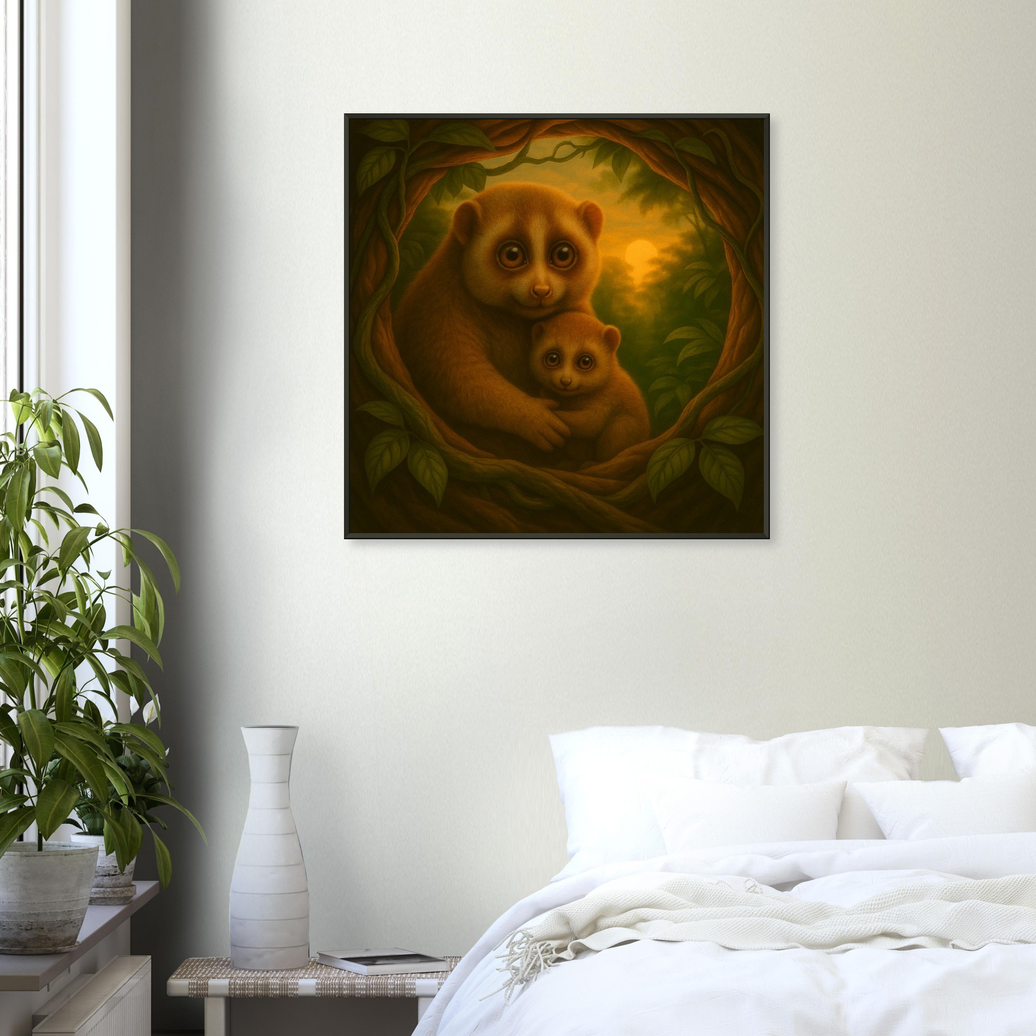 classic semi glossy paper metal framed posternslow loris mum and baby 9257ae3e-d52b-407c-b606-e5d012195a4f