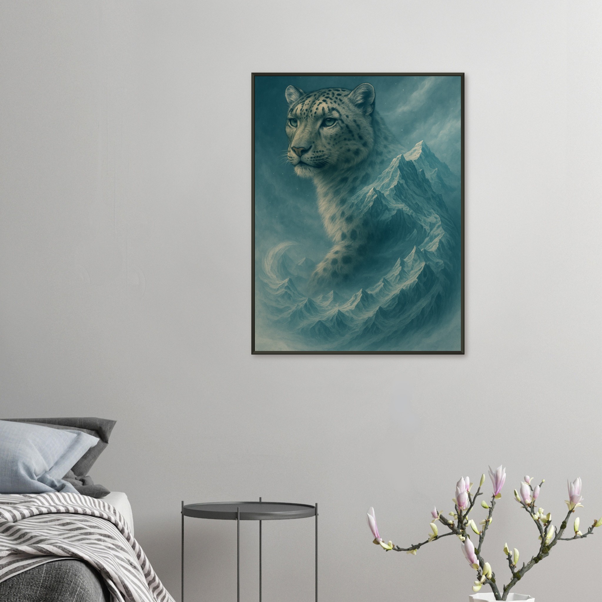classic semi glossy paper metal framed poster snow leopard 9273f28d-6424-4131-85b4-1c7276255e46