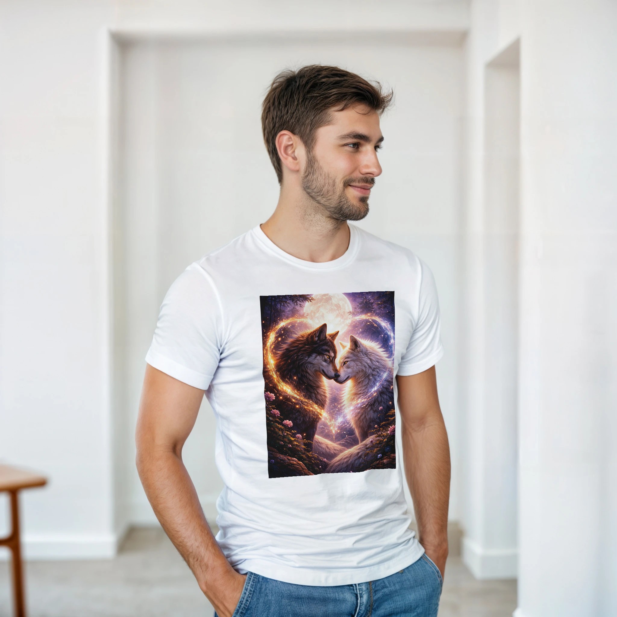 heavyweight unisex crewneck t shirt | gildan® 5000 white, wolf pair 998cfa6f-e4d2-460a-9b93-297428cc4cae