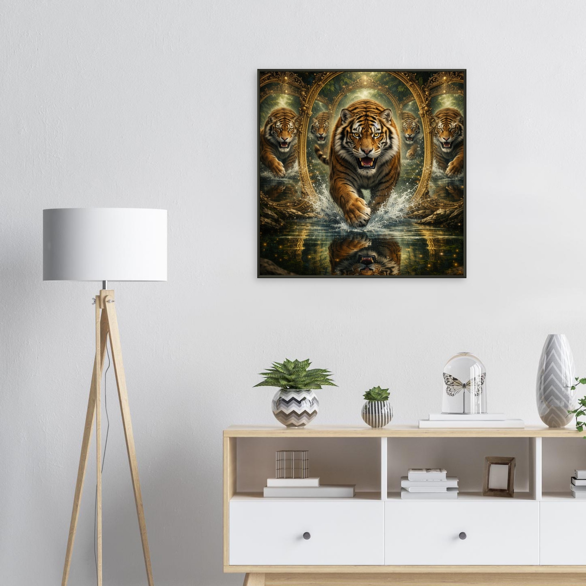 classic semi glossy paper metal framed poster, tiger reflection a37e2739-1fb1-449e-b2a1-245d61d6b597
