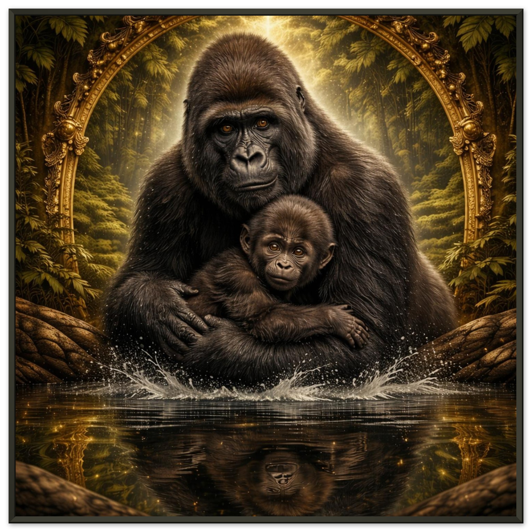 classic semi glossy paper metal framed poster gorilla and baby be10eaa6-dc6a-49f3-a0ea-c8fc353555ca