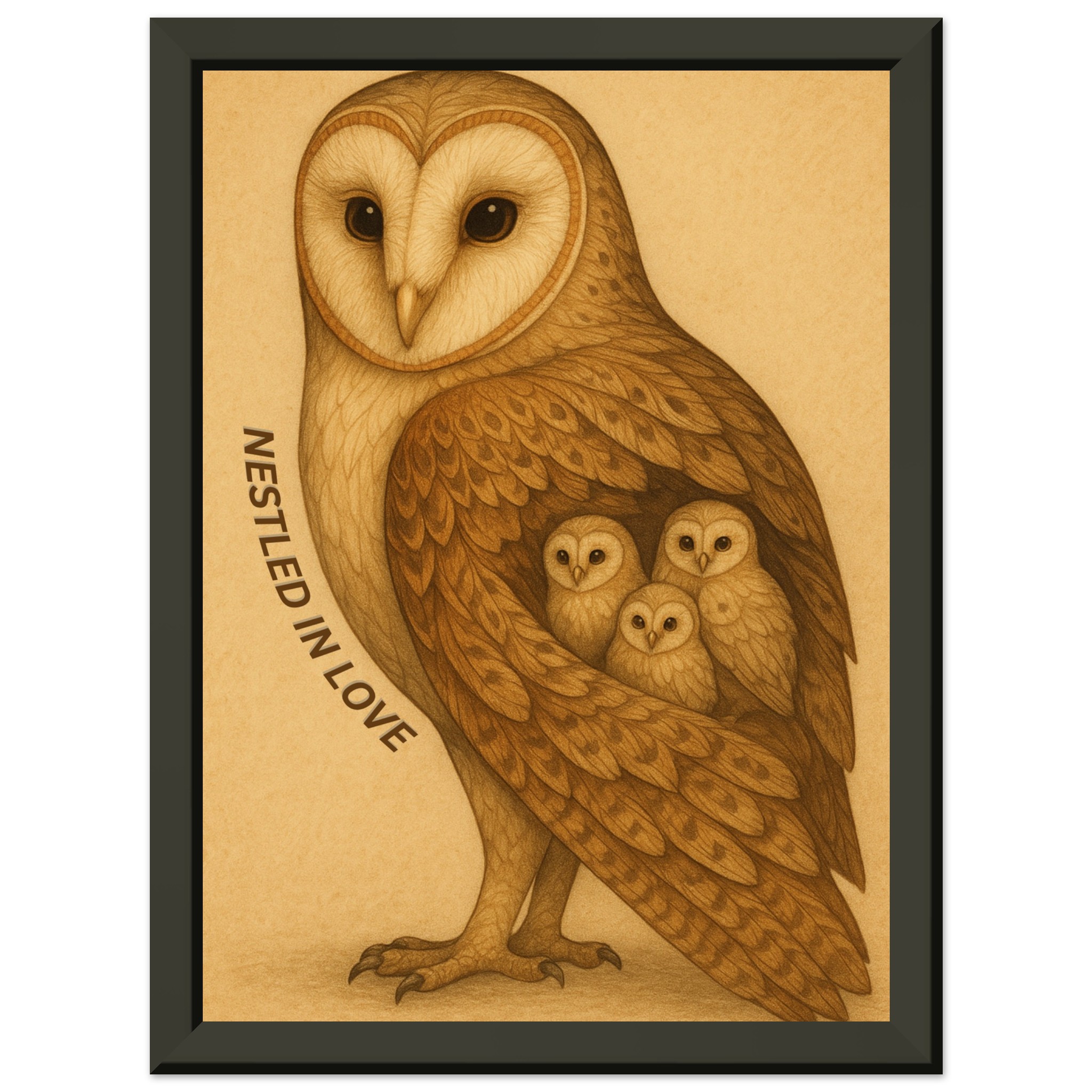 classic semi glossy paper metal framed poster barn owl family cb02ce78-da06-434b-8372-d7c8e1088594