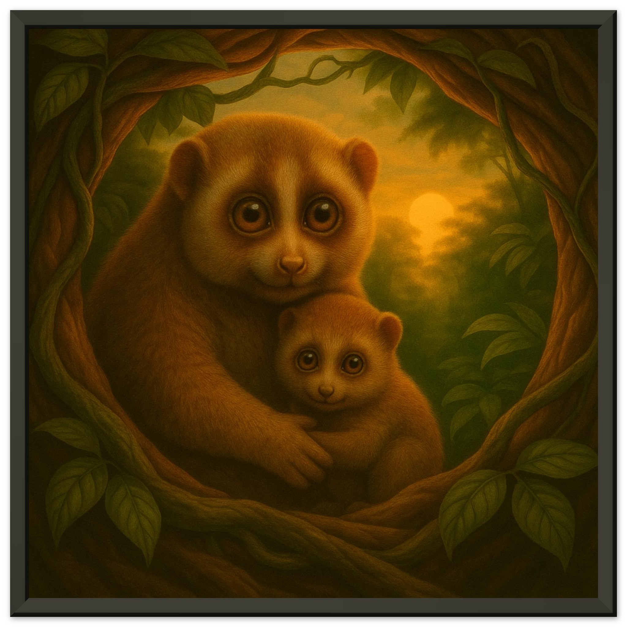 classic semi glossy paper metal framed posternslow loris mum and baby d8754ae1-2e6b-43fb-b98c-442bde4d54b5