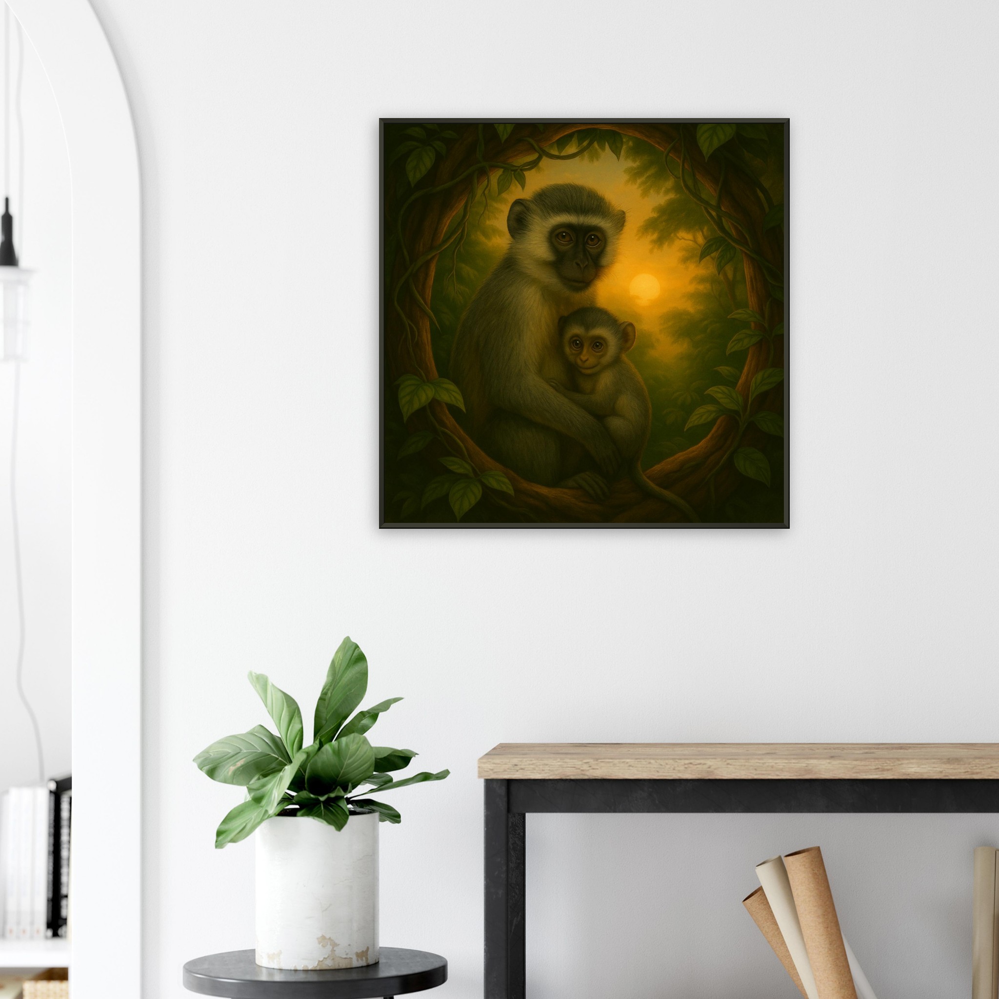 classic semi glossy paper metal framed poster vervet mother and baby e3ce5af3-f050-4eb8-97d9-b681186d3e28